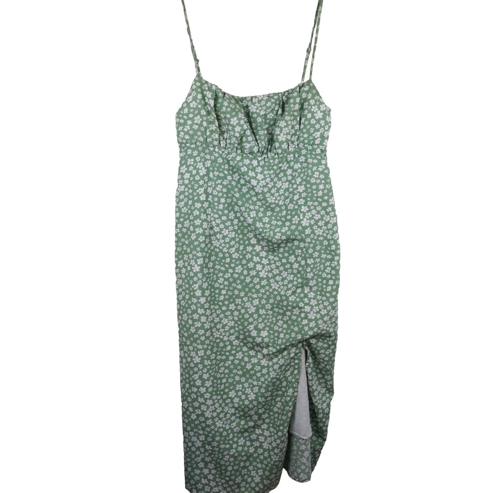 Princess Polly Green Floral Midi Dress With Slit Spaghetti Straps US Size‎ 8